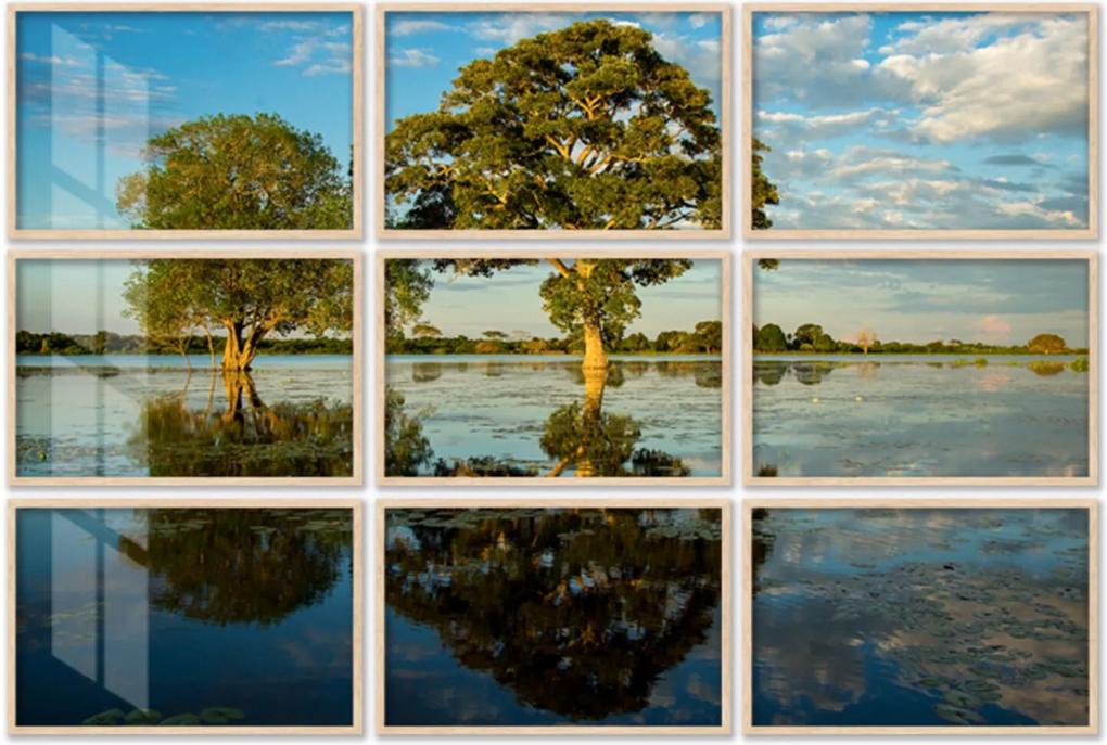 Quadro 90x120cm Painel Paisagem Pantanal Brasil Moldura Natural com Vidro