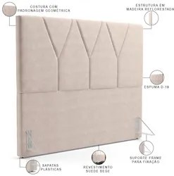 Cabeceira Cama Box Casal King 195cm Aura Suede W01 Bege - Mpozenato