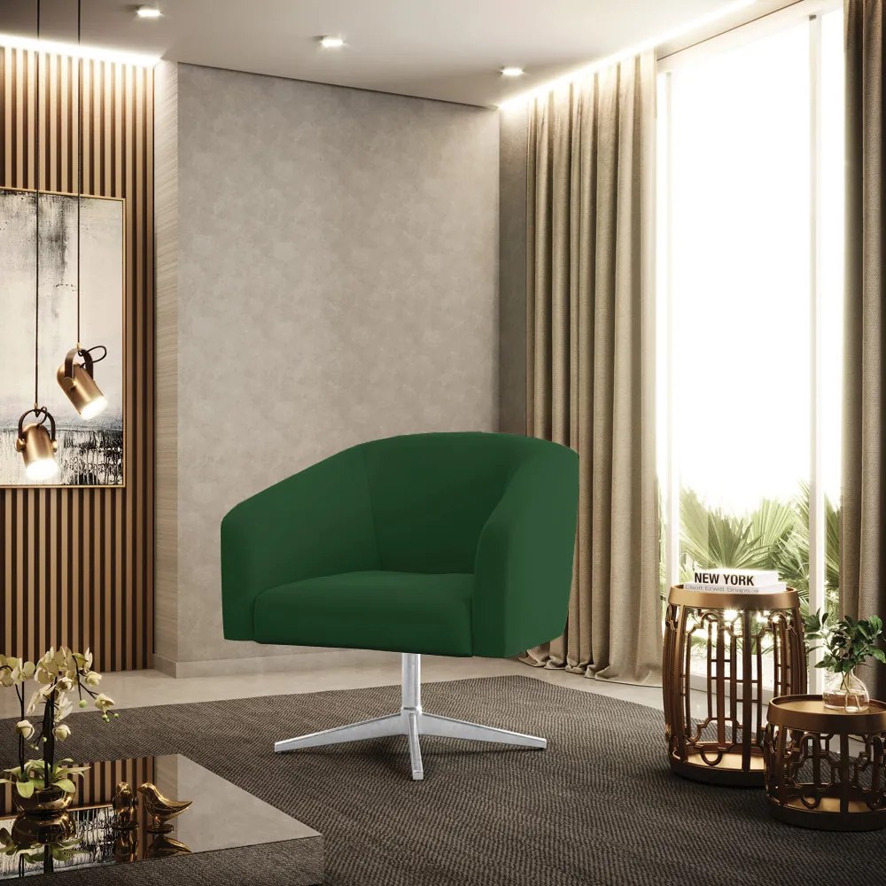 Poltrona Decorativa Giratória Cromada Stella Veludo Verde D03 - D'Rossi