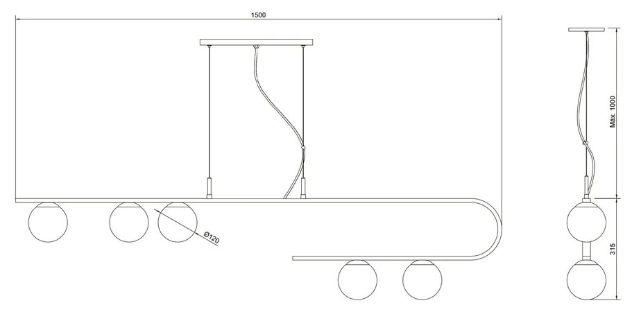 Pendente Dama 150X30Cm 5Xg9 / Cabos Kevlar Cristal / Metal E Globo Ø12... (BZ-M - Bronze Metálico, AMBAR)