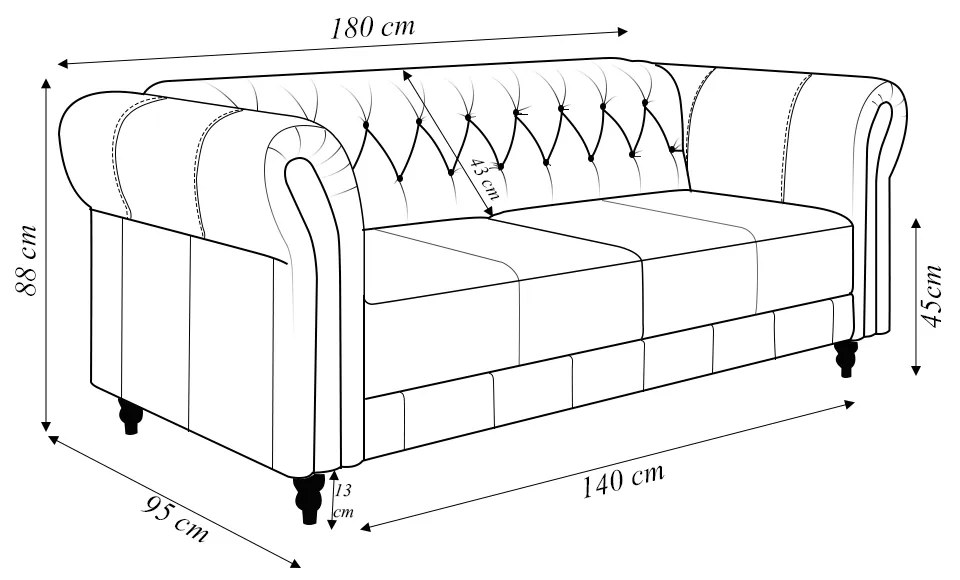 Sofá Living Sala de Estar Stanford Chesterfield 2 Lugares 180cm Pés de Madeira Couro Off White G58 - Gran Belo