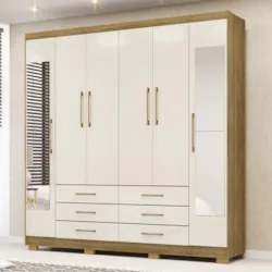Guarda Roupa Casal 223cm Com Espelho Canadá Nature/Champanhe - Vila Ri