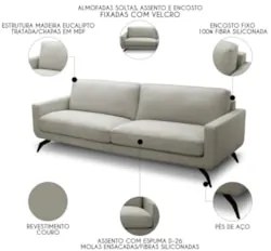 Sofá 4 Lugares Para Sala Living 270cm Vults L08 Couro Pérola - Mpozena