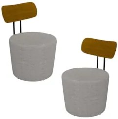 Kit 2 Poltronas Decorativas Redondas 53cm Le Moon Z32 Linho Cinza - Mp