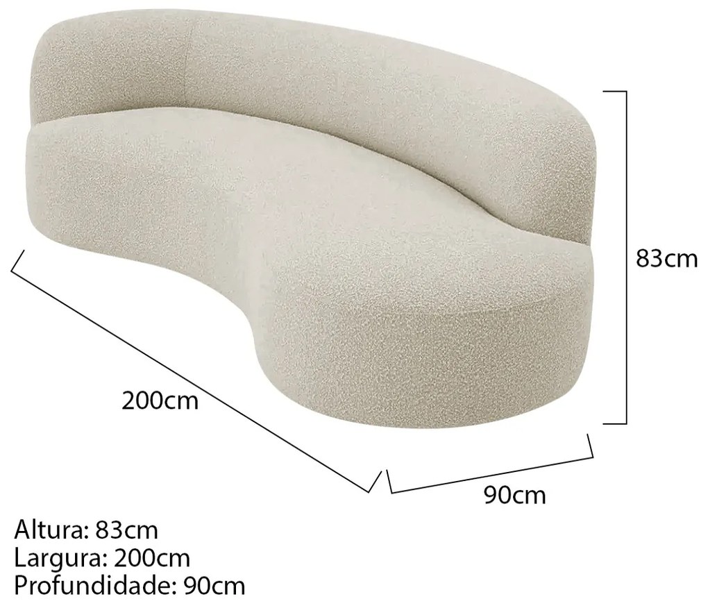 Divã Recamier Orgânico Tokyo 200cm Lado Direito Bouclé - ADJ Decor