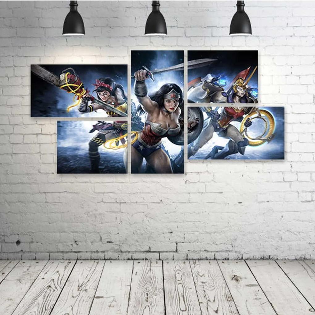 Quadro Decorativo - Wonder-Woman-Infinite-Crisis-Game-Comic - Composto de 5 Quadros