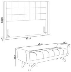 Cabeceira Cama Box Queen 160cm Pisa e Recamier Neville P02 Sintético M