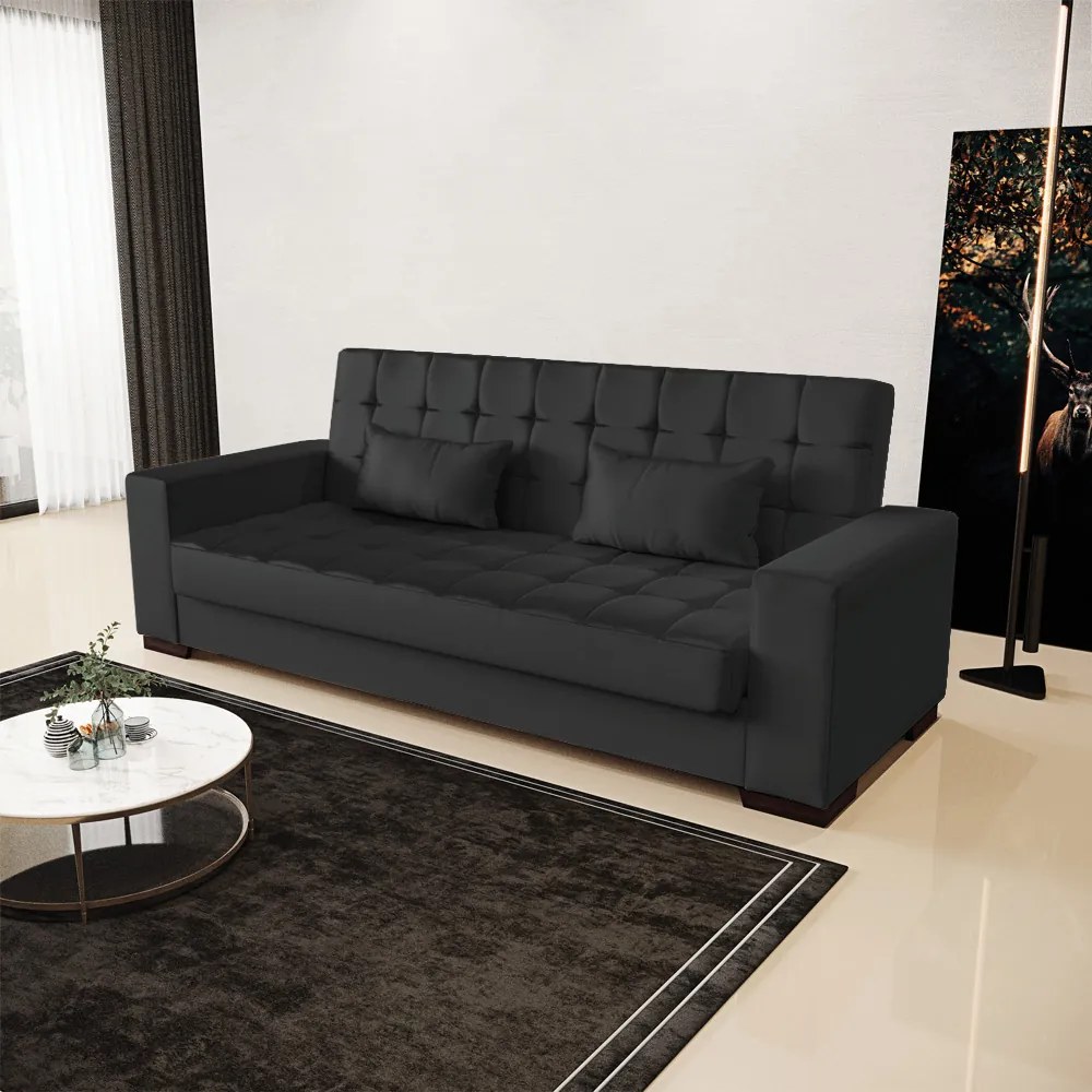 Sofá Cama Casal 3 Lugares 210cm Lisboa Corino  D03 - D'Rossi - Preto