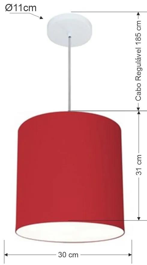 Lustre Pendente Cilíndrico Md-4036 Cúpula em Tecido 30x31cm Bordo - Bivolt