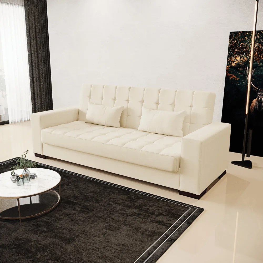 Sofá Cama Casal 3 Lugares 210cm Lisboa Linho  D03 - D'Rossi - A19 Bege