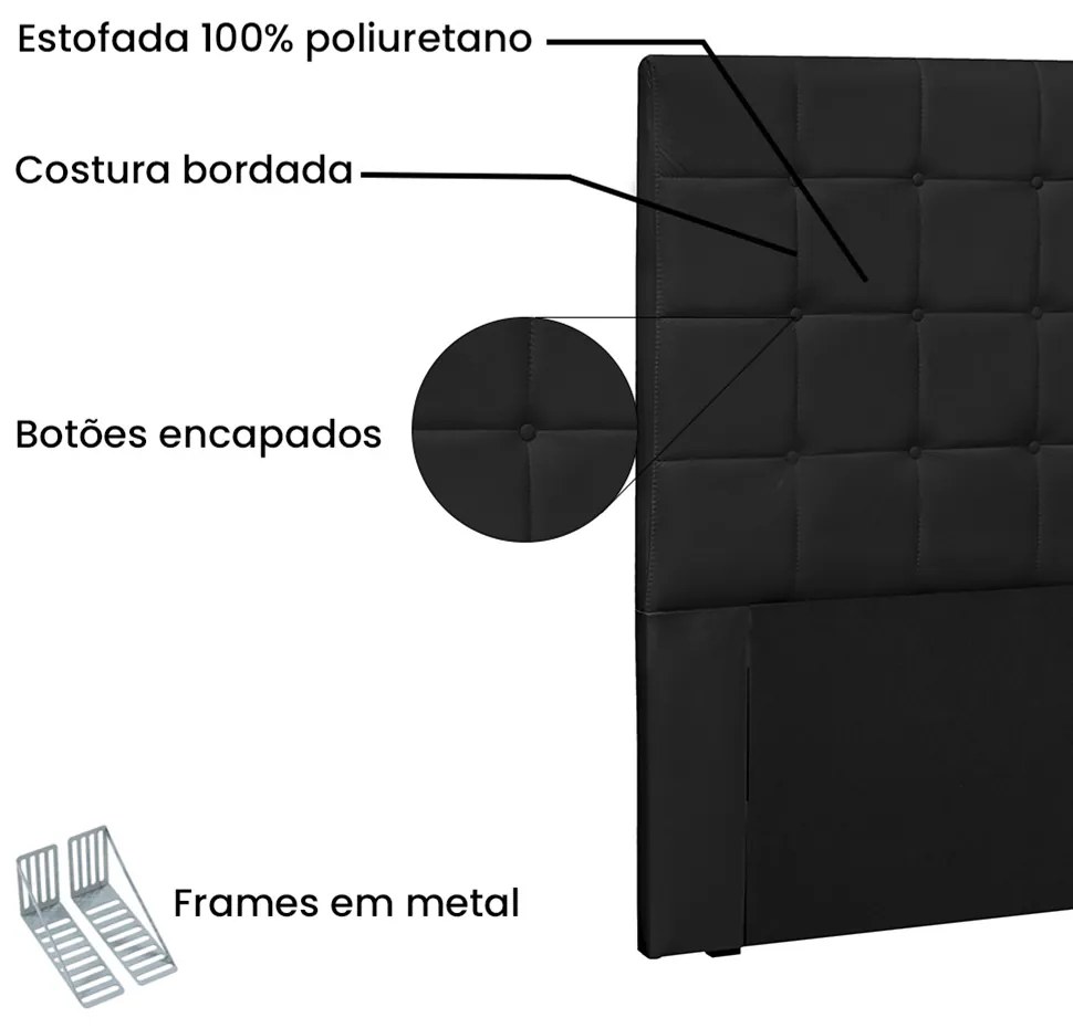 Cabeceira Verona Para Cama Box King 195 cm Corino Preto - D'Rossi