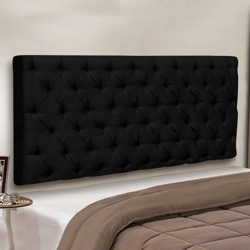 Cabeceira Painel Cristal para Cama Box Solteiro 1,00 m Suede Preto - D'Rossi