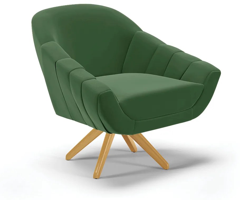 Poltrona Giratória Giovana Suede Verde Base Madeira MA30 - D'Rossi