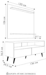 Painel para TV 50 Pol Senna e Rack Bancada 136cm Versa Z34 Branco - Mp