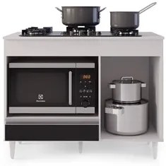 Balcão Multiuso para Cooktop 4 Bocas Georgia Branco/Preto - Lumil Móve