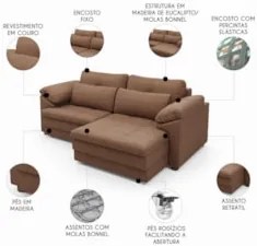 Sofá Retrátil 2 Lugares Para Sala 175cm Dijon Couro Mel S07 - Mpozenat