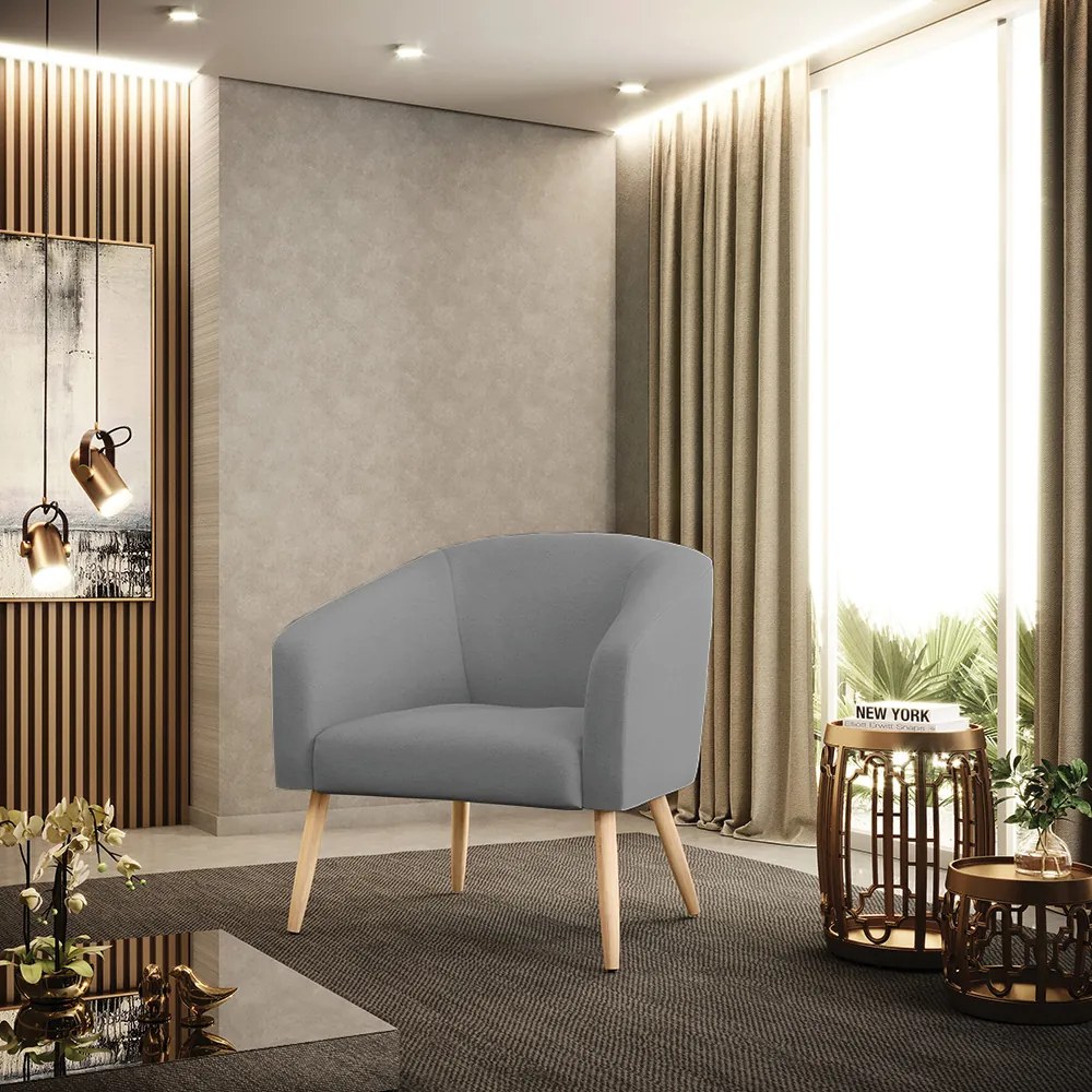 Poltrona Decorativa Pé Palito Natural Stella Linho Grafite D03 - D'Rossi