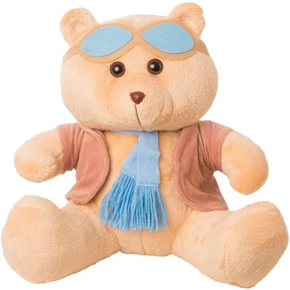 Urso Soft Mini Aviador Casaco Plush Cachecol e Óculos Azul