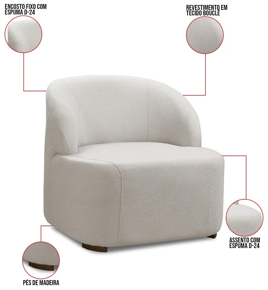 Poltrona Decorativa Orgânica para Sala Diully Bouclê E03 - D'Rossi - Cinza claro