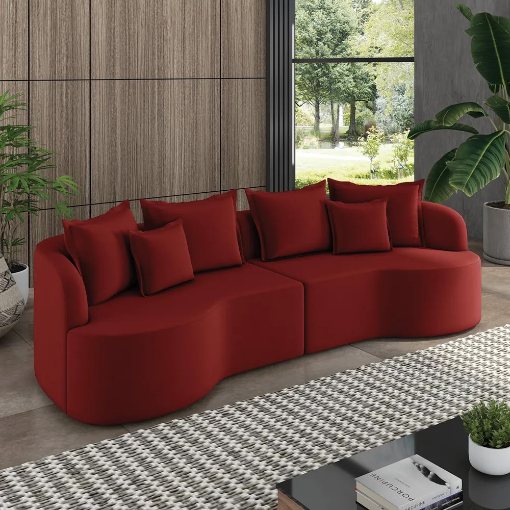 Sofá 4 Lugares Orgânico Living 250cm Mersa Veludo K01 - D'Rossi - Vermelho