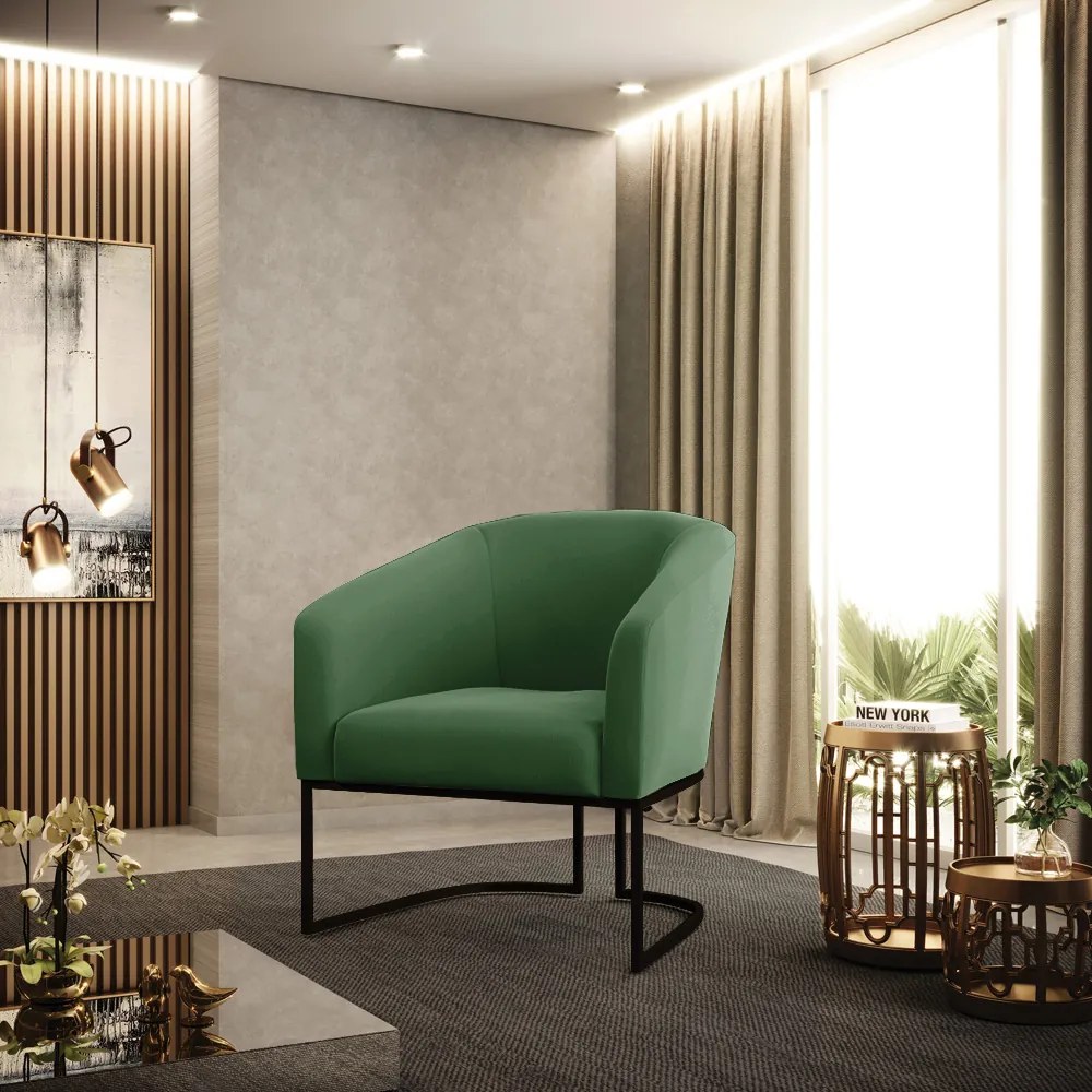 Poltrona Decorativa Industrial Preto Kit 2 Stella Suede Verde D03 - D'Rossi
