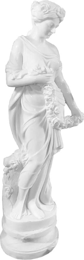 Escultura Decorativa Mulher em Mármore Branco - 170x55x38cm