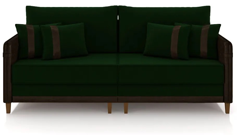 Sofá Living Montecarlo 2 Lugares Bipartido 192cm Pés em Madeira Veludo/PU Verde/Marrom G33 - Gran Belo