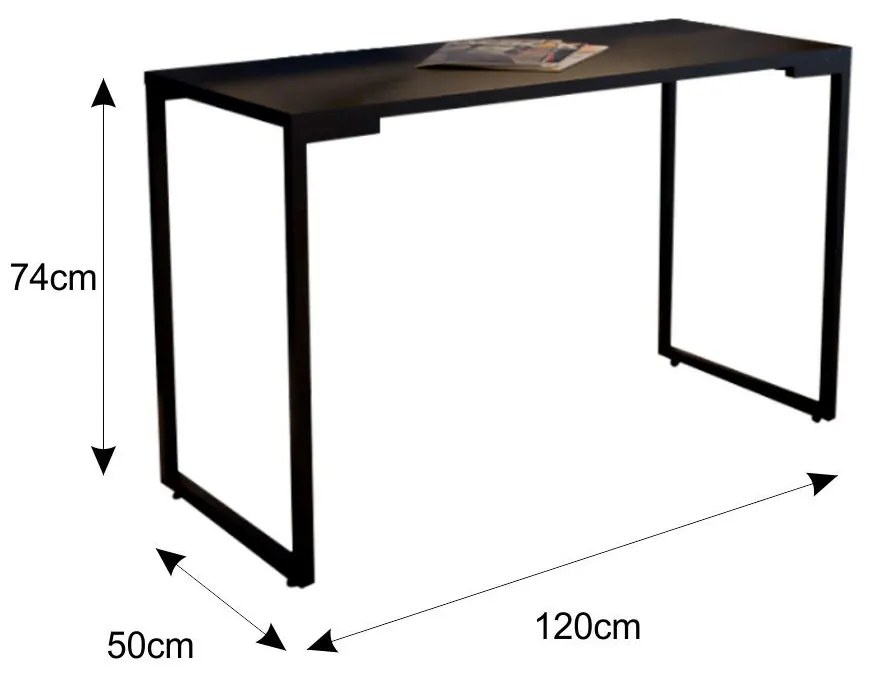 Mesa Escrivaninha Adelle 120cm Para Escritório e Home Office Industrial Preto - ADJ DECOR