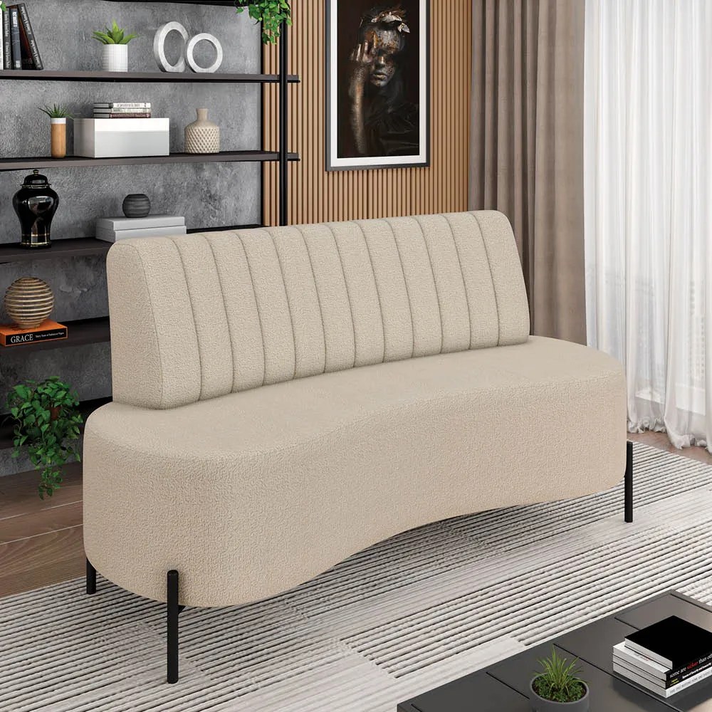 Sofá 2 Lugares Living 160cm Pé Ferro Pto Maraú Bouclê Creme K01 - D'Rossi