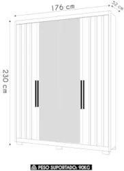 Guarda Roupa Solteiro 176cm Espelho Milão Z17 Freijó/Off - Mpozenato