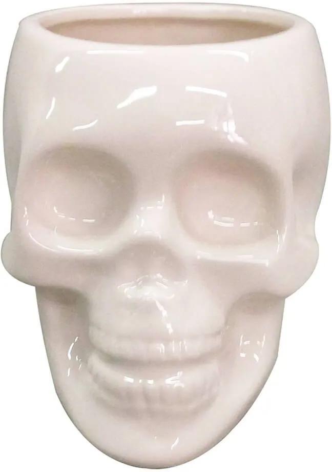 Pote sem Tampa Skull Branco Brilhante Médio em Cerâmica - Urban