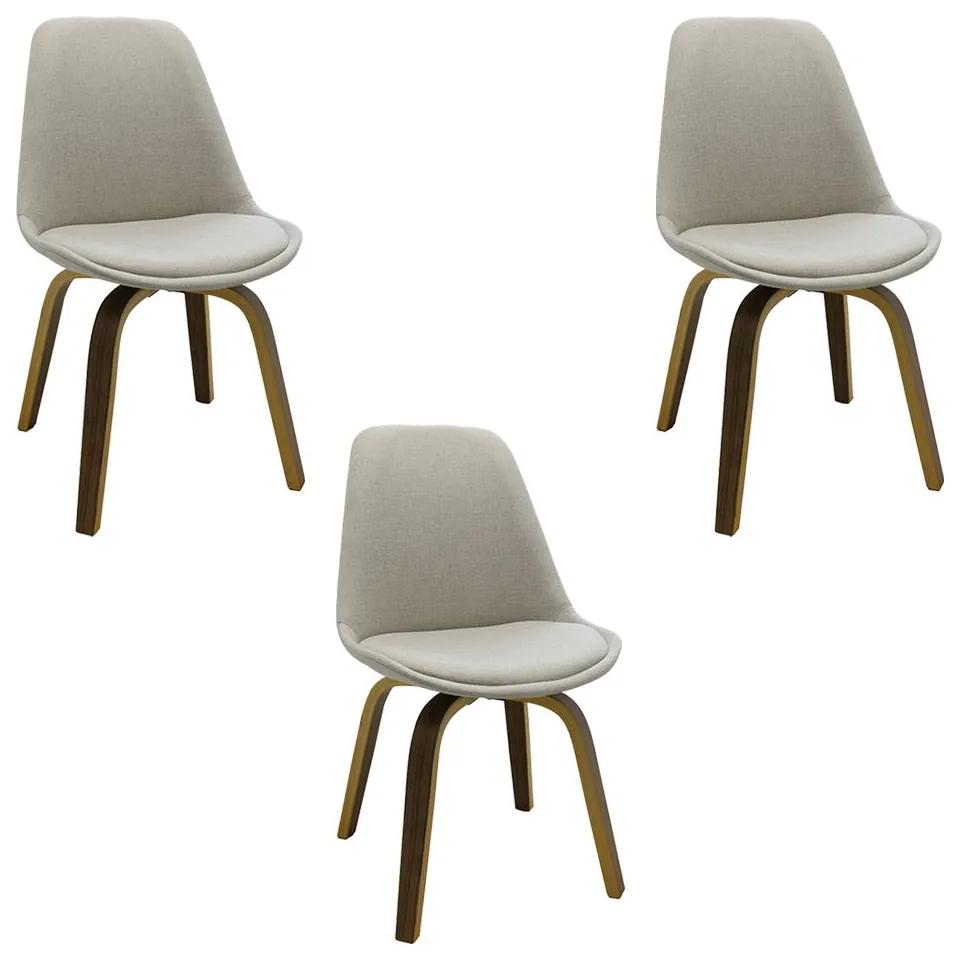 Kit 3 Cadeiras Decorativas Sala e Escritório SoftLine Linho Bege G56 - Gran Belo