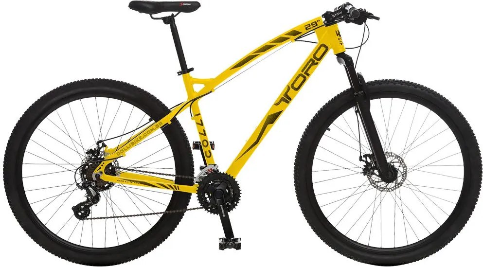 Bicicleta Esportiva Aro 29 Shimano Altus Suspensão Freio a Disco Toro Quadro 18 Alumínio Amarelo Fosco - Colli Bike