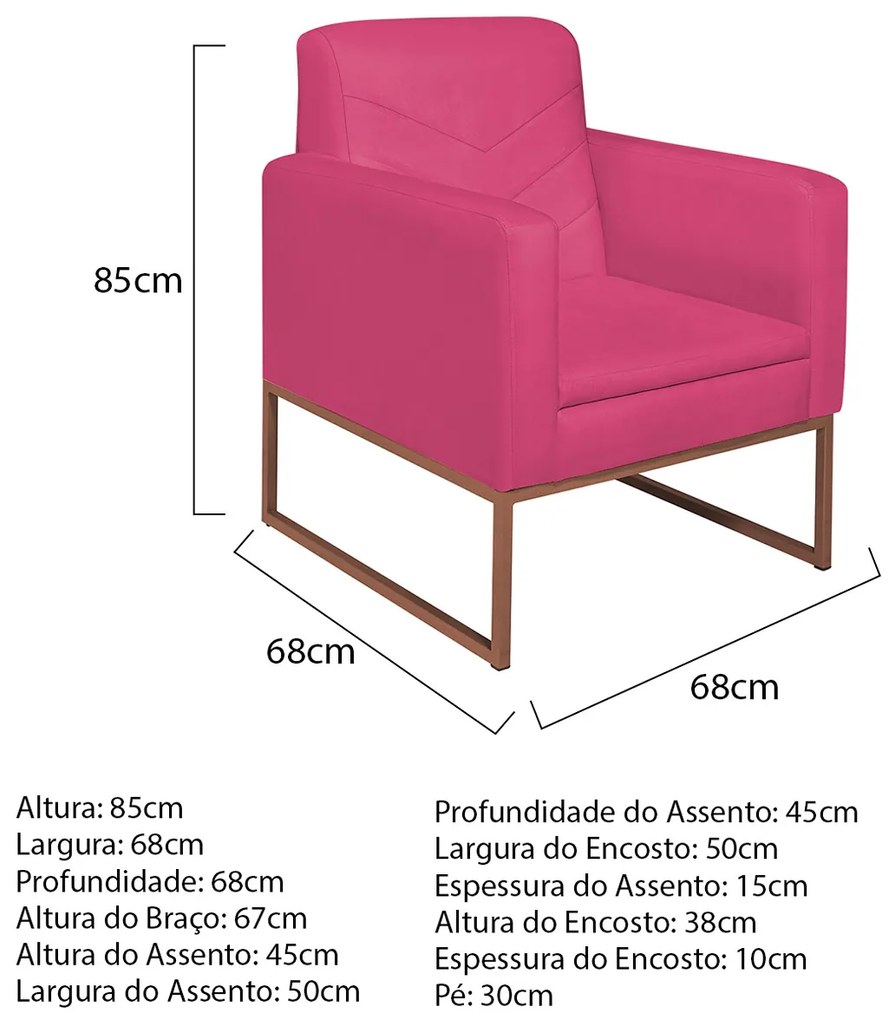 Poltrona Bella Base de Ferro Bronze Suede Pink - ADJ Decor