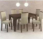 Conjunto de Mesa Com 6 Cadeiras Em Madeira Maciça MDP BP CJ1001 Nogal Suede Vanilla Tecno Mobili