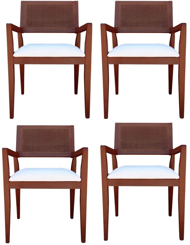 Kit 4 Cadeiras Decorativas Sala de Jantar Megan Imbuia Linho Bege - Gran Belo