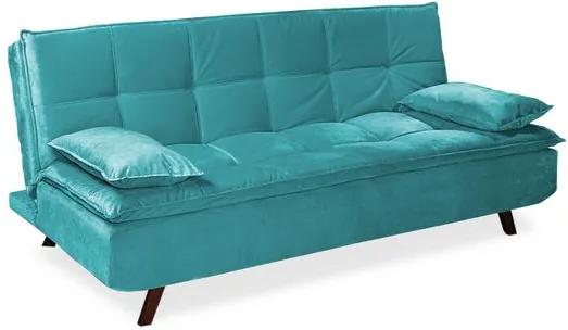 Sofá-Cama com 2 Almofadas Decorativas, Camurça Oceano Azul, Lisa