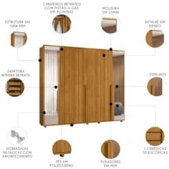 Guarda Roupa Casal 278cm 6 Portas 4 Espelhos Zac Cinamomo Z10 - Mpozen