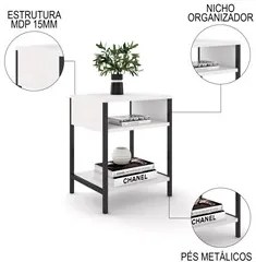 Mesa de Cabeceira Estilo Industrial Plaza L03 Branco - Mpozenato