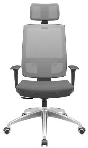 Cadeira Office Brizza Tela Cinza Com Encosto Assento Poliester Cinza RelaxPlax Base Aluminio 126cm - 63594 Sun House