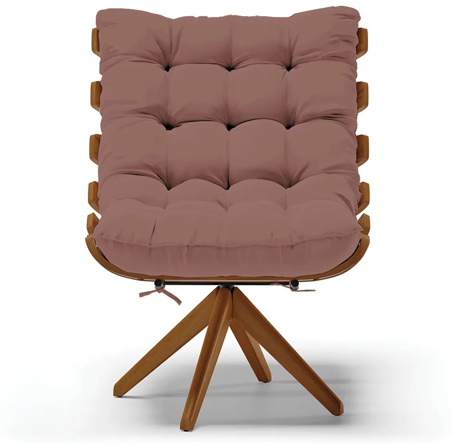Poltrona com Puff Giratório Costela Veludo Base de Madeira MA30 M11 - D'Rossi - Rose