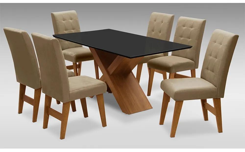 Conjunto Mesa de Jantar com 06 cadeiras Agata 180cm Cedro/Preto/Mascavo - ADJ DECOR