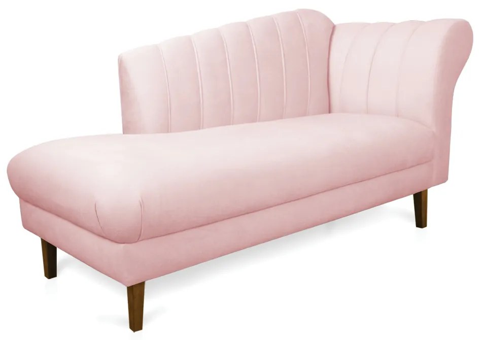 Divã Recife Suede Rosa Bebê 165 cm Pés Chanfrado Castanho - D'Rossi