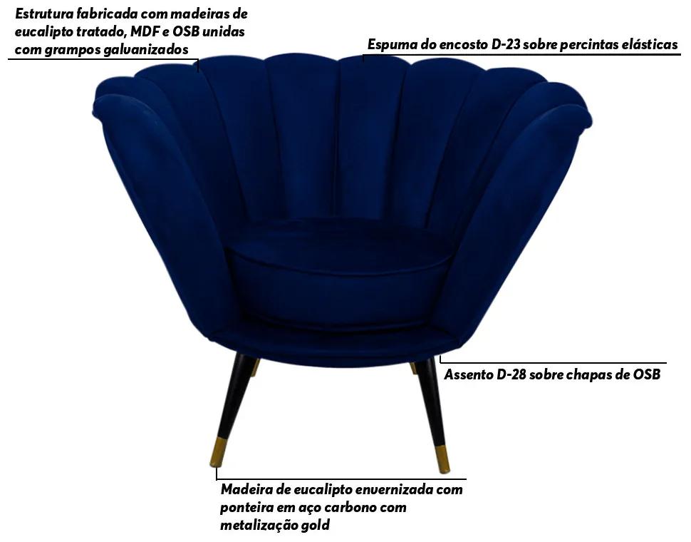 Poltrona Decorativa Crown Pés Palito Ponteira Gold Veludo Azul Royal G15 - Gran Belo