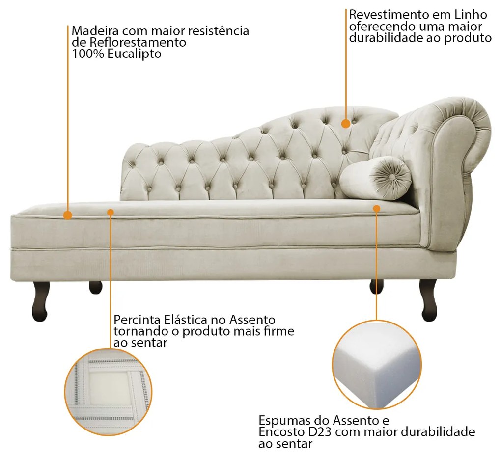 Divã Recamier Diana Lado Esquerdo 120 cm Linho - ADJ Decor