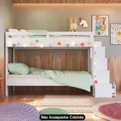 Beliche Infantil Com Escada Nichos e Gavetas Infix C06 Branco - Mpozen