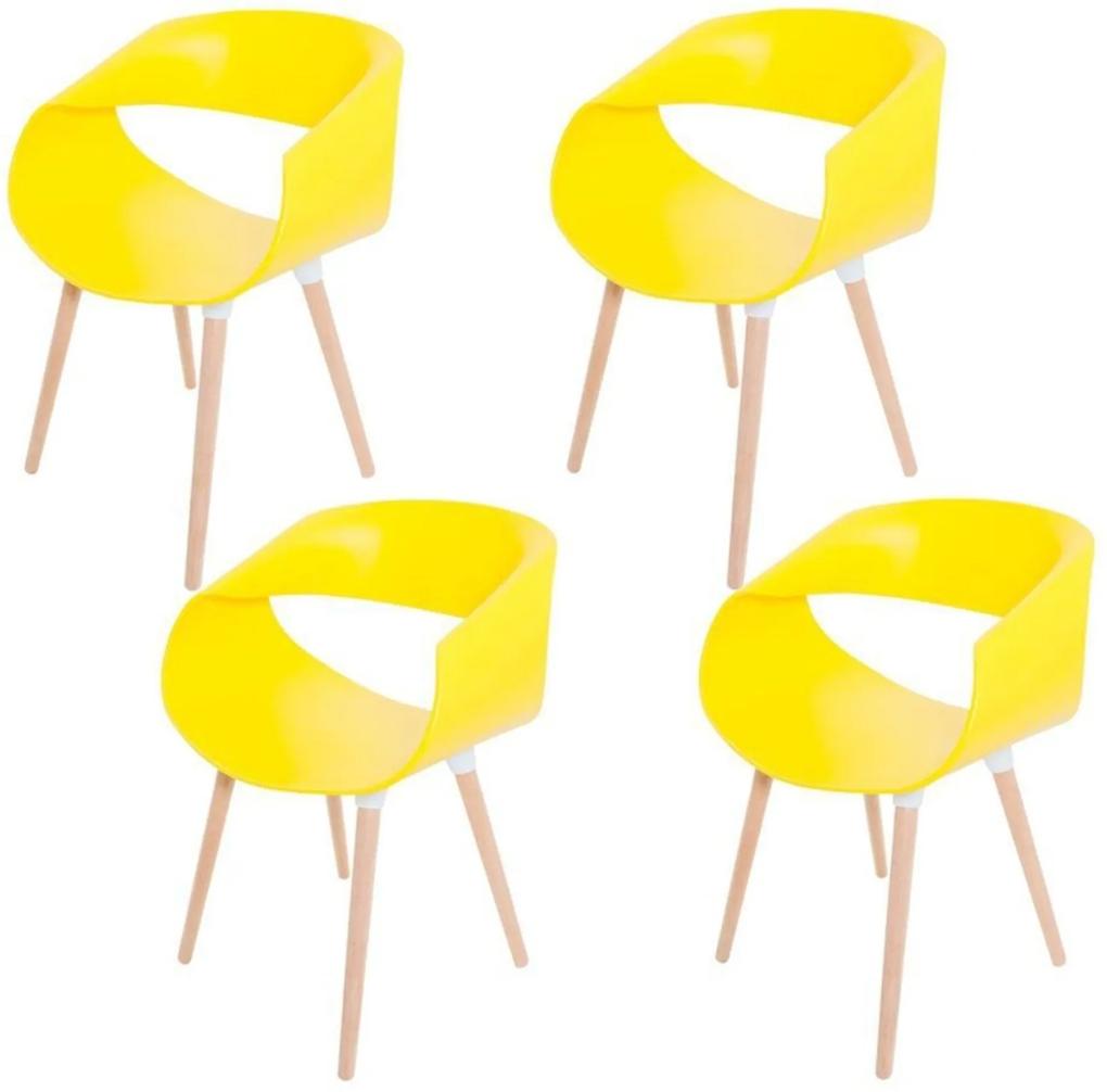 Kit 04 Cadeiras Facthus Petra com Encosto Curva Amarelo