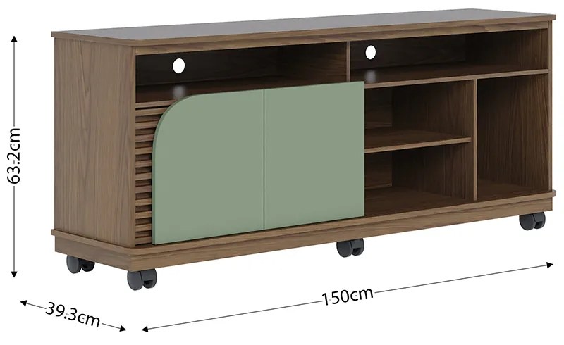Bancada Tv de 65'' 2 Portas Ewa e Rodízio 150cm C04 - D'Rossi - Amendoa e Verde Pistache
