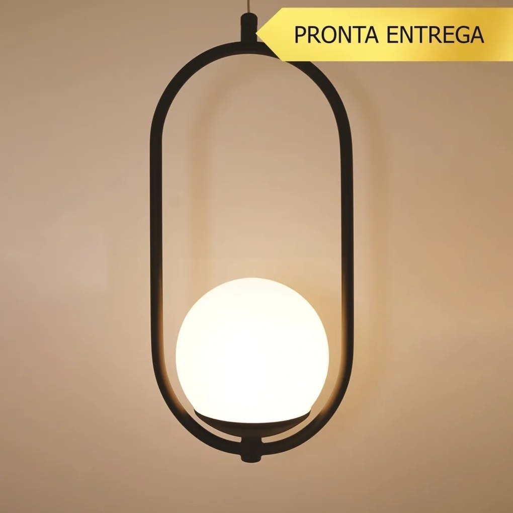 Pendente Elo 12X15X37Cm Aluminio E Globo Ø12Cm 1Xg9 - Qimporta Pd2303 (CHAMPANHE, FOSCO)