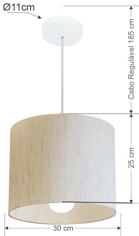 Lustre Pendente Cilíndrico Md-4113 Cúpula em Tecido 30x25cm Linho Bege - Bivolt
